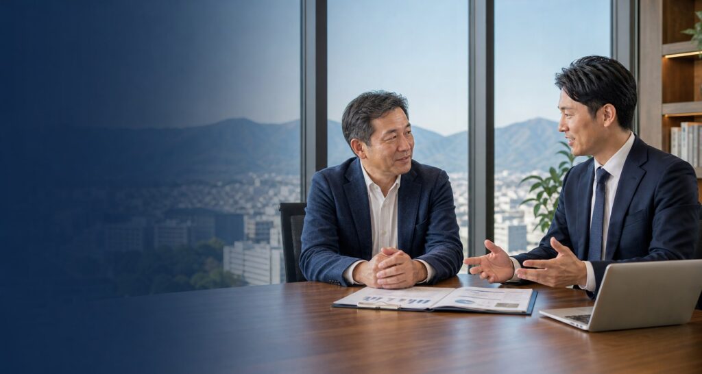 前橋市周辺の会社売却を相談する経営者とM&Aアドバイザー