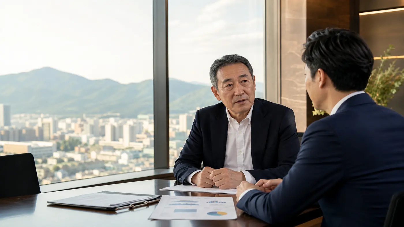 前橋市周辺の会社売却を相談する経営者とM&Aアドバイザー