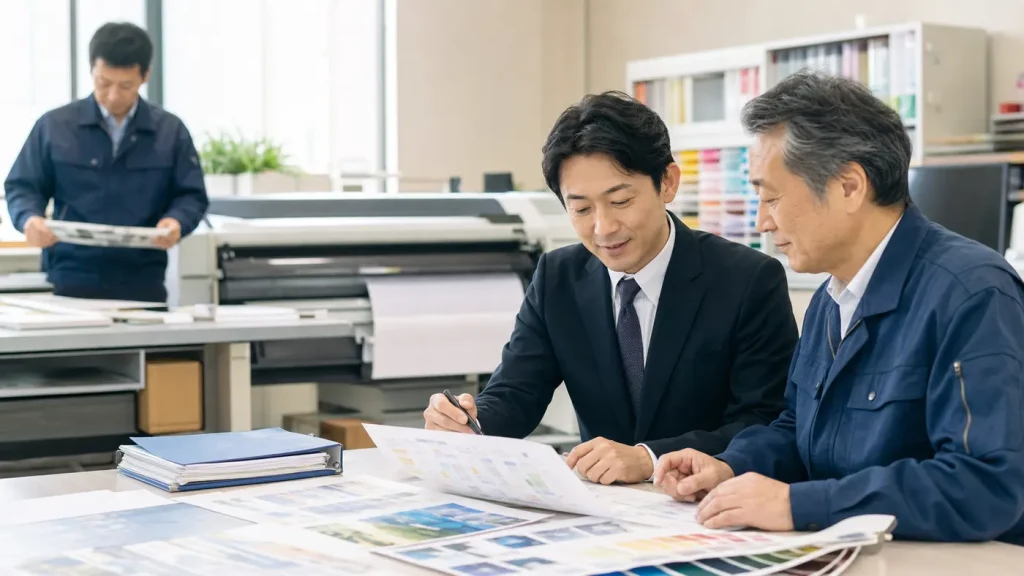 前橋・群馬の印刷業・広告制作・看板業M&Aについて印刷会社の経営者と支援者が相談している写真調画像