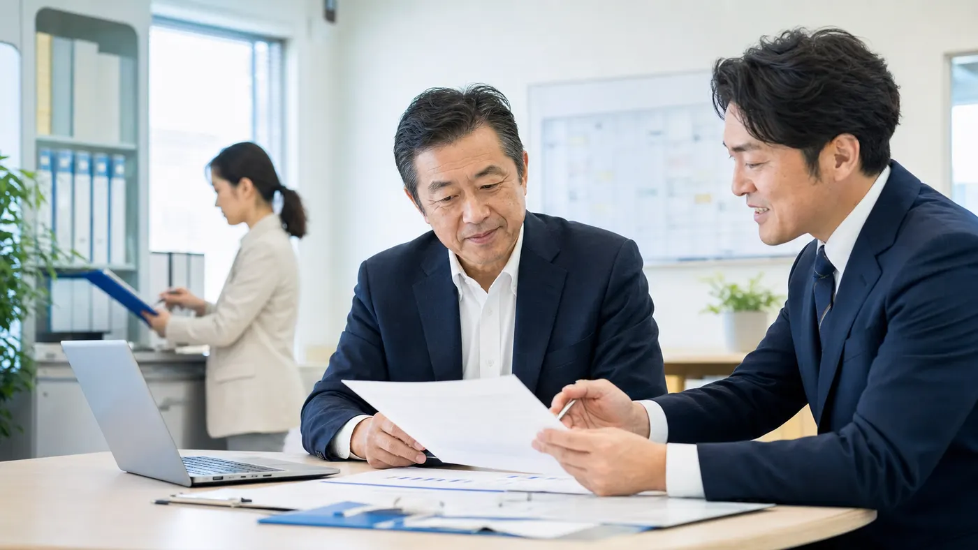 前橋・群馬の人材派遣・職業紹介M&Aについて人材サービス会社の経営者と支援者が相談している写真調画像