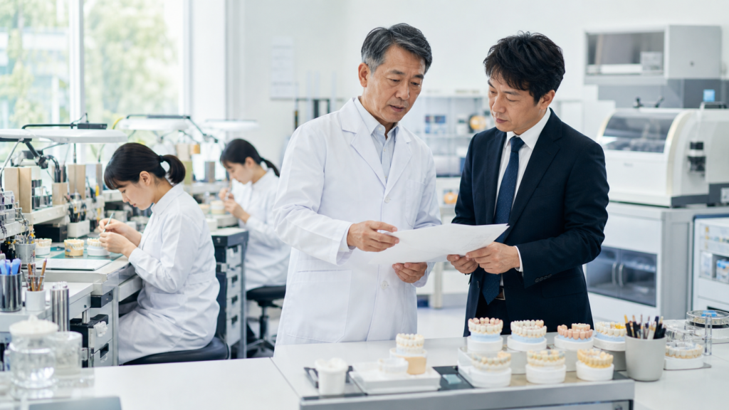 前橋・群馬の歯科技工所M&Aについて技工所経営者と支援者が相談している写真調画像