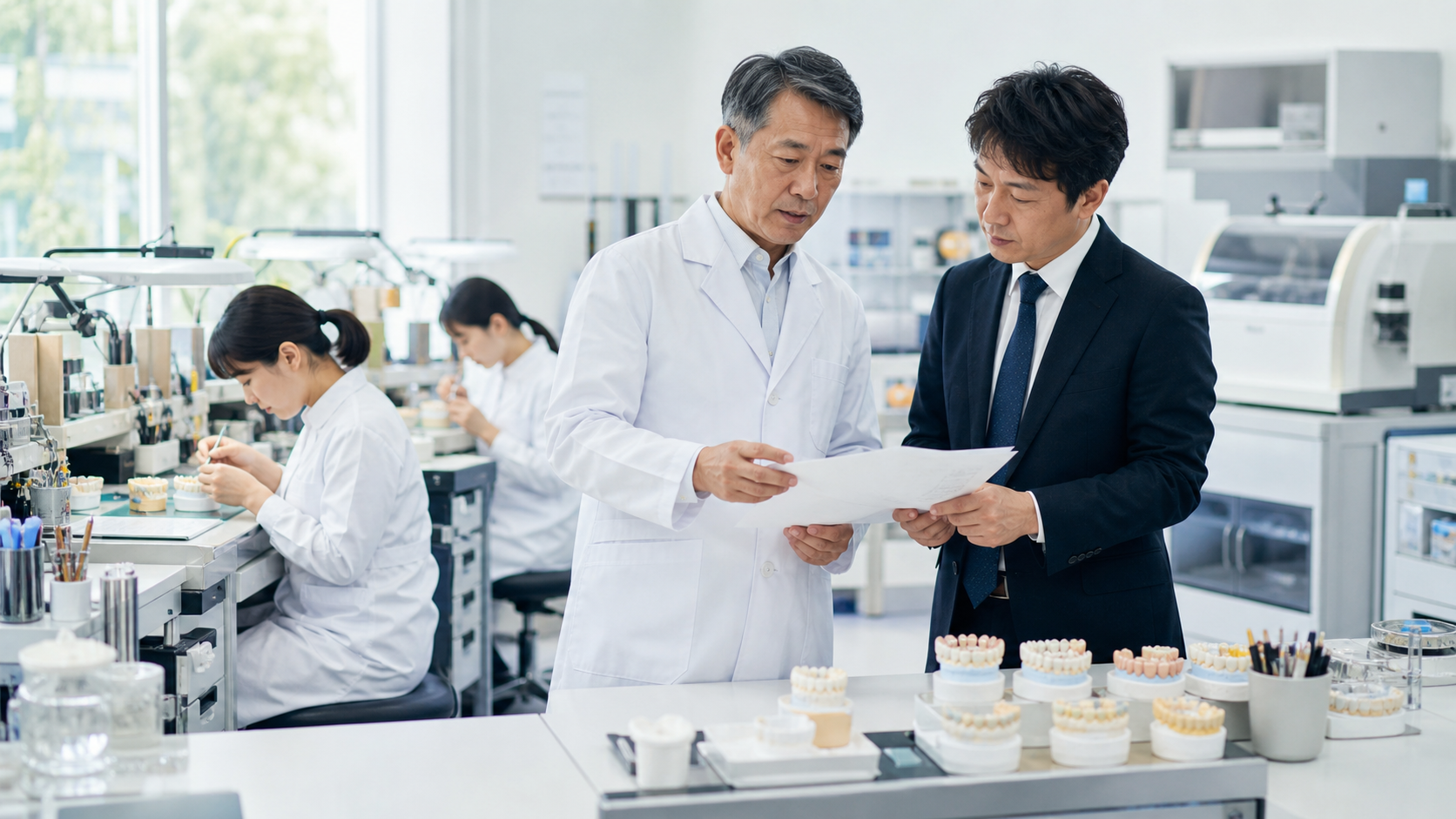 前橋・群馬の歯科技工所M&Aについて技工所経営者と支援者が相談している写真調画像