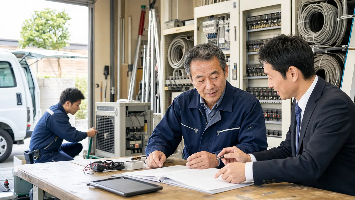 前橋・群馬の電気工事・空調設備・消防設備M&Aについて設備会社の経営者と支援者が相談している写真調画像